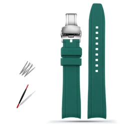 Premium Curved End Waterproof Silicone Sport Watch Band - 20mm/22mm - 22mm (Green - silver B)