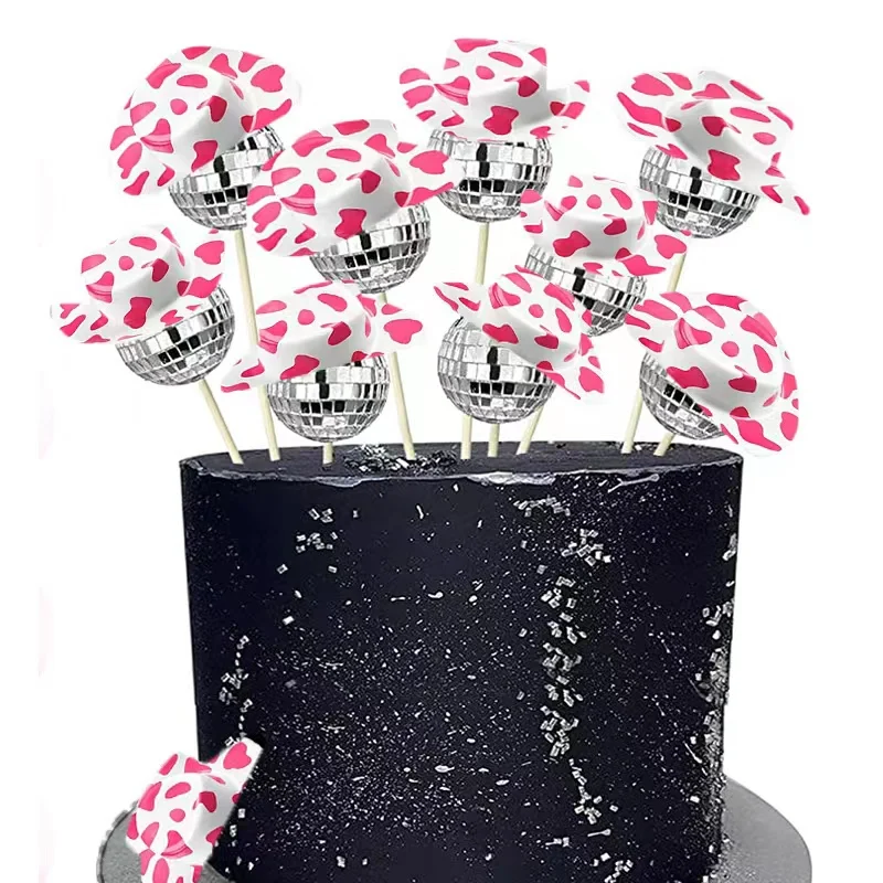 Pink Disco Topper - 4 disco ball cake toppers