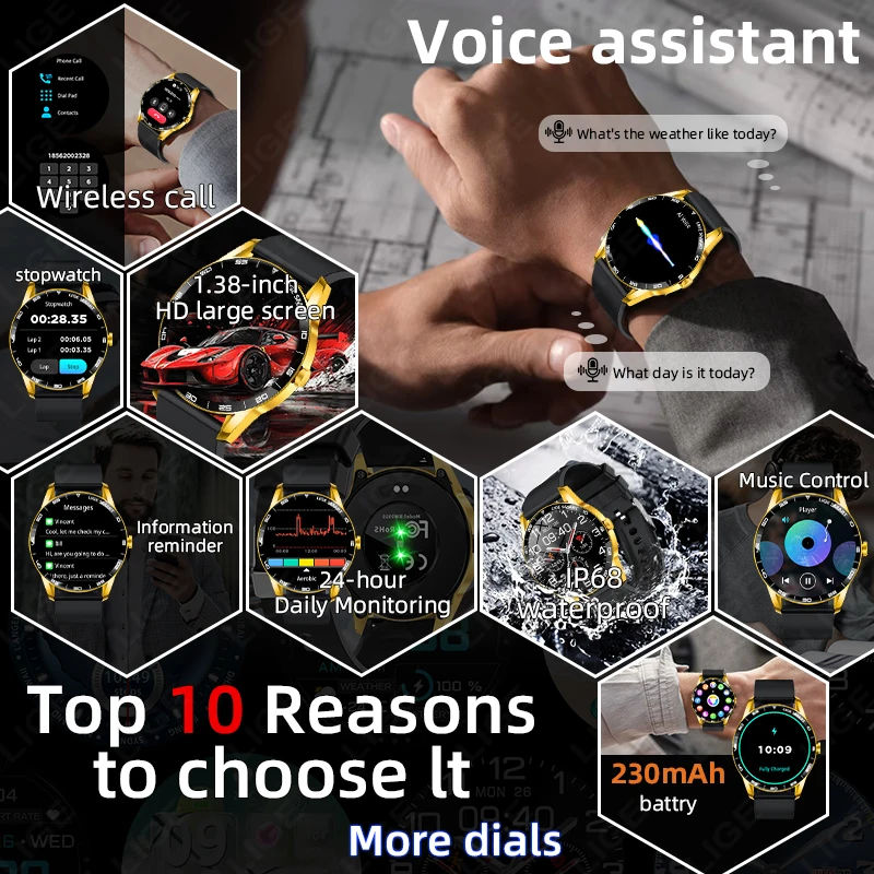 LIGE Smart Watch Full Touch Screen Man Women IP68 Waterproof Bluetooth Call Watches Sports Fitness Health Monitor Men Smartwatch