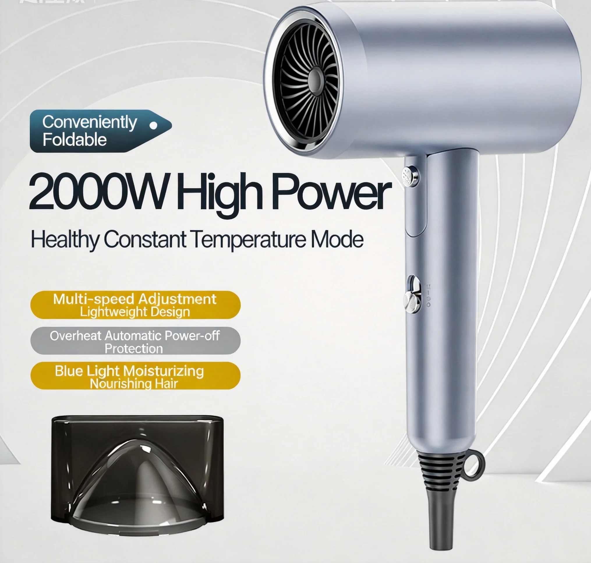 Professional Hair Dryer Strong Wind Hot Air Cold Air Travel HairDryer 2000w Brush Negative Ion Blow Dryer_voghion.com