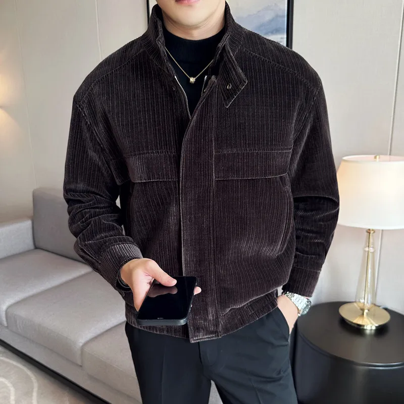 

Brand Autumn Winter Corduroy Jacket Men Loose Casual Business Jackets Social Streetwear Lapel Windbreaker Coat Men Clothing