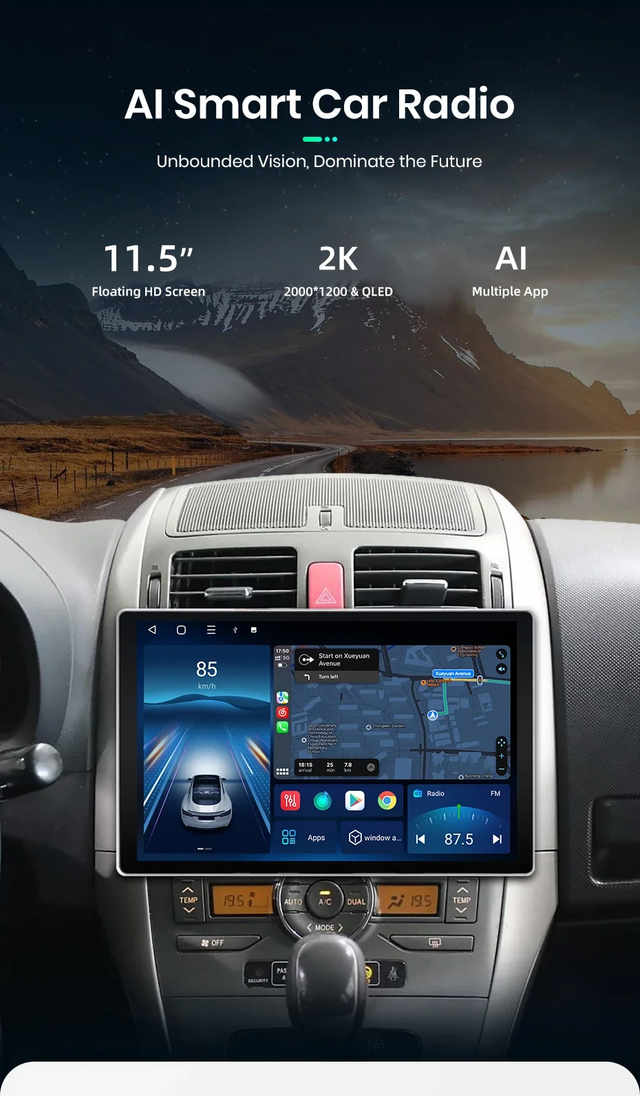 Junsun x7 Serie 11.5 "2k ai Stimme drahtloses Carplay Android Auto Autoradio für Toyota Auris E150 2012-Multimedia Autoradio – Detail 1