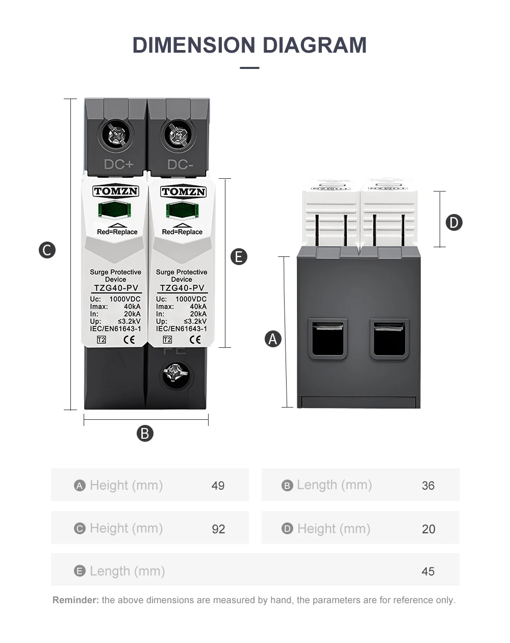 DC SPD 1000V 800V 600V 500V 20-40KA House Surge Protector Protective Low-voltage