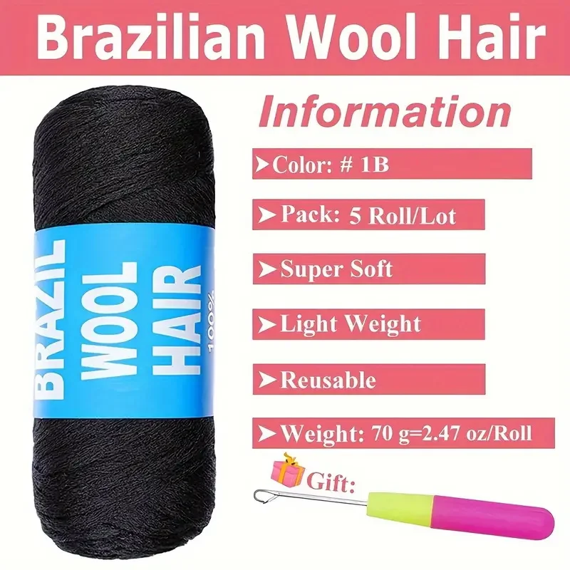 Black Brazilian Wool Hair Yarn