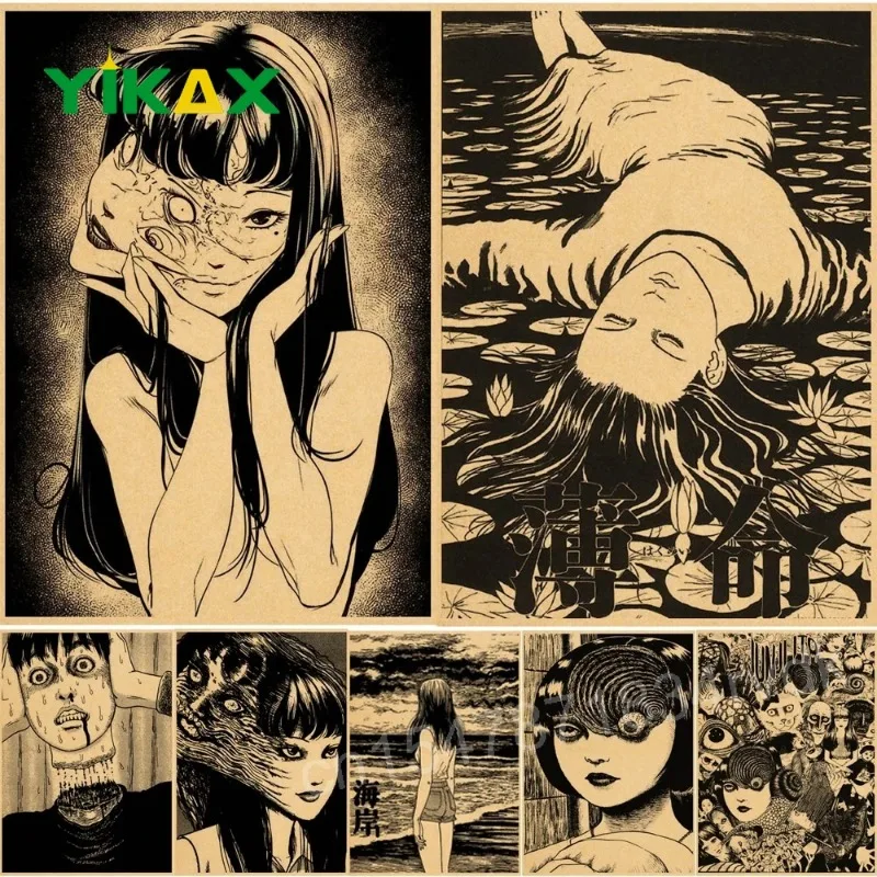 

Horror Anime Junji Ito Posters Tomie Retro Kraft Paper Sticker DIY Vintage Room Bar Cafe Decor Prints Art Wall Canvas Paintings