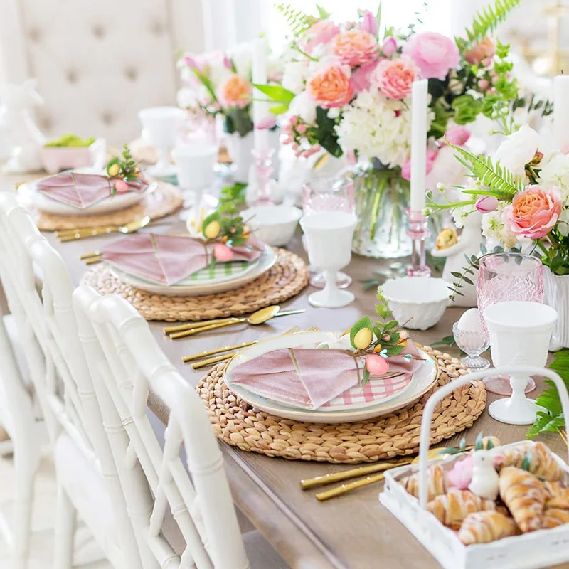 Easter Bunny Eggs Napkin Ring Spring Home Decoration Artificial Plants Napkin Holder Buckles 2025 Happy Easter Party Supplies