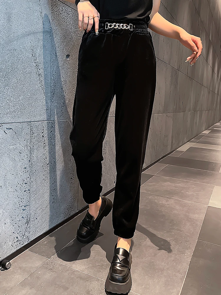 

Золотые бархатные брюки, женские осенне-зимние Новые облегающие прямые повседневные брюки с высокой талией, черные драпированные шаровары, 2022