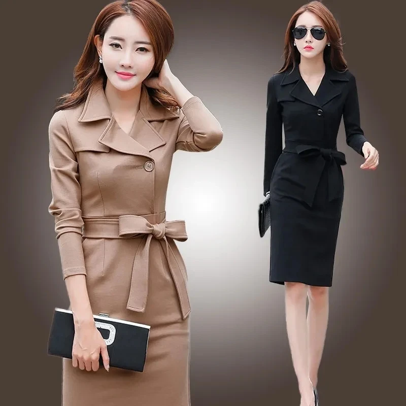 

2023 Spring Autumn New Female Long-sleeved Dress in the Long Temperament Slimming Slimming Package Hip Skirt Fashion Waist Skirt