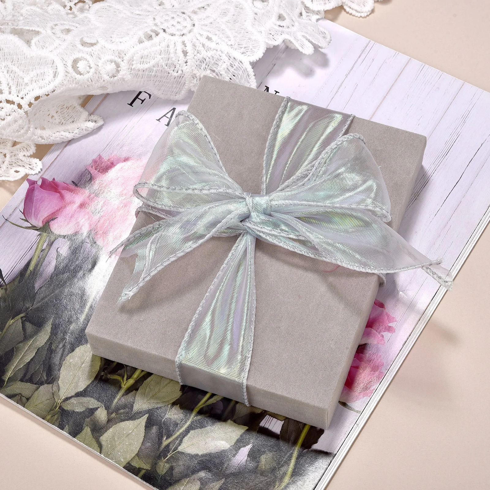 10 Yards Fischschwanz-Organzaband, reflektierend, schillerndes Band mit gewelltem Rand für Geschenkverpackungen, DIY Schleife, Blumenstrauß, Voile-Bänder – Detail 5