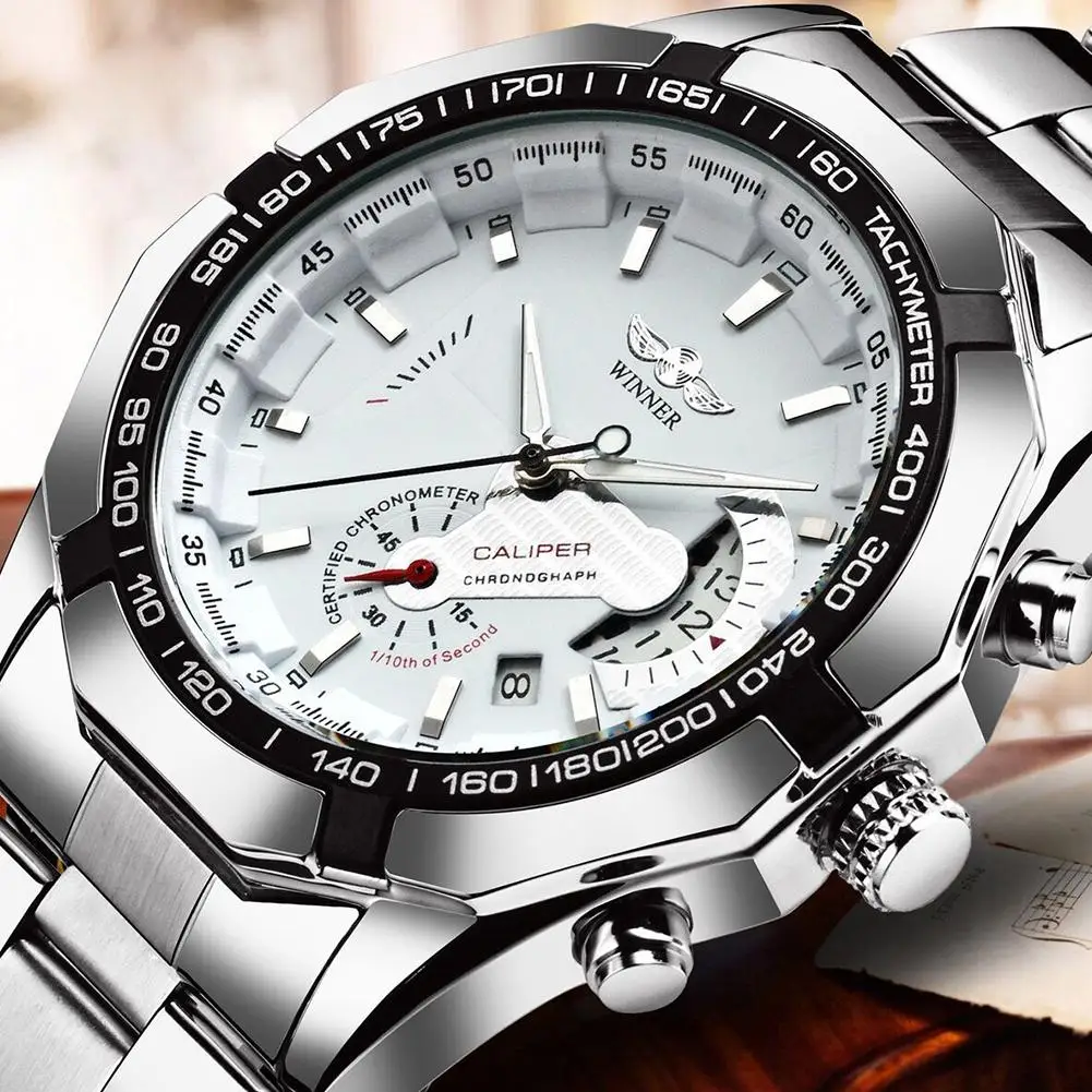 

2023 Fashion T-Winner Top Brand Men Wristwatches Full Stainless Steel & Leather Auto Date Automatic Mechanical Business Watches