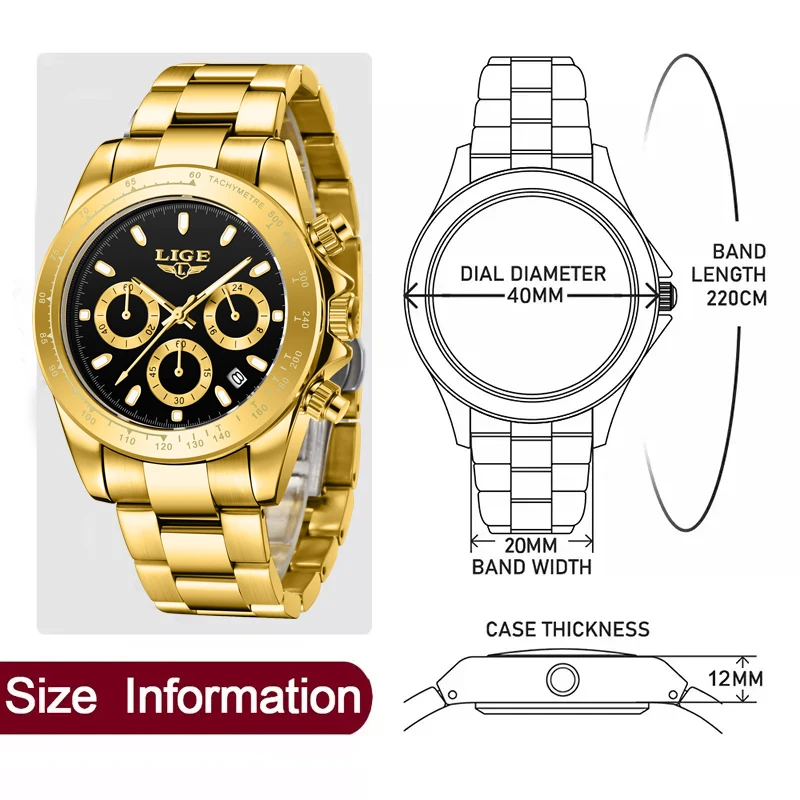 LIGE Men Watch Top Brand Luxury Sports Quartz Mens Watches Full Steel Waterproof Chronograph Wristwatch Men Relogio Masculin0