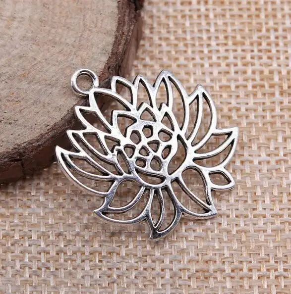 

12pcs 27x31mm Antique Silver Color Lotus Charms For Jewelry Making EF3702
