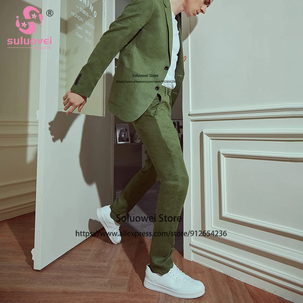Fashion Solid Slim Fit Suits For Men Premium Stretch 2 Piece Jacket Pants Set Groom Wedding Tuxedos Trajes Elegantes Para Hombre
