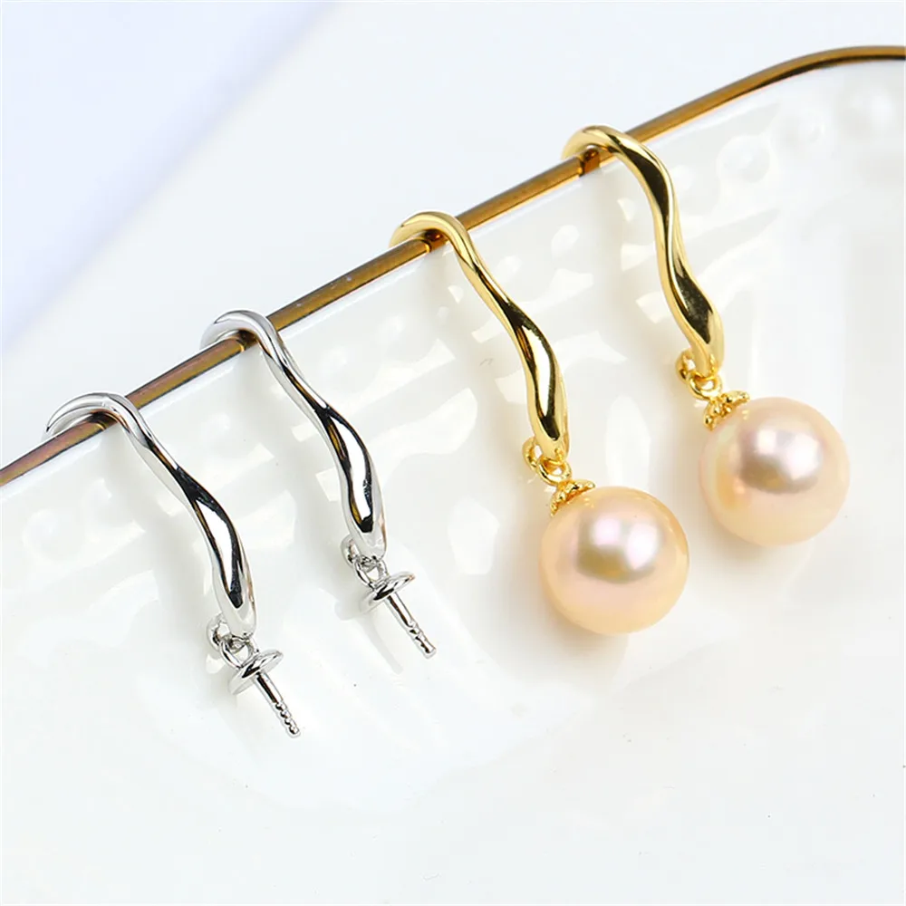 Domestic 14k Gold-plated Curved Pearl Hollow Ear Hook Earrings Temperament Light Plate Simple DIY Female