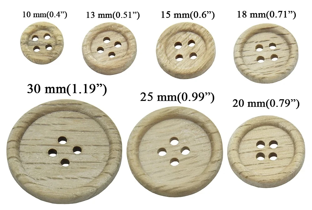 Kastanienholzmaserungsknopf, natürliche Farbe, runde Rohrleitungen, Nähzubehör, Kleidung, handgefertigte Holzknöpfe, 4 Löcher, 10 Stück, 30 Stück – Detail 3