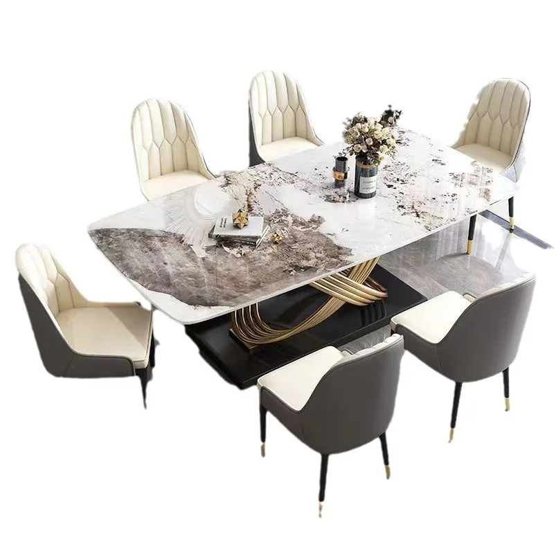 

Rock slab dining table and chairs combination of modern simple family small apartment light luxury Nordic rectangular Italian mi