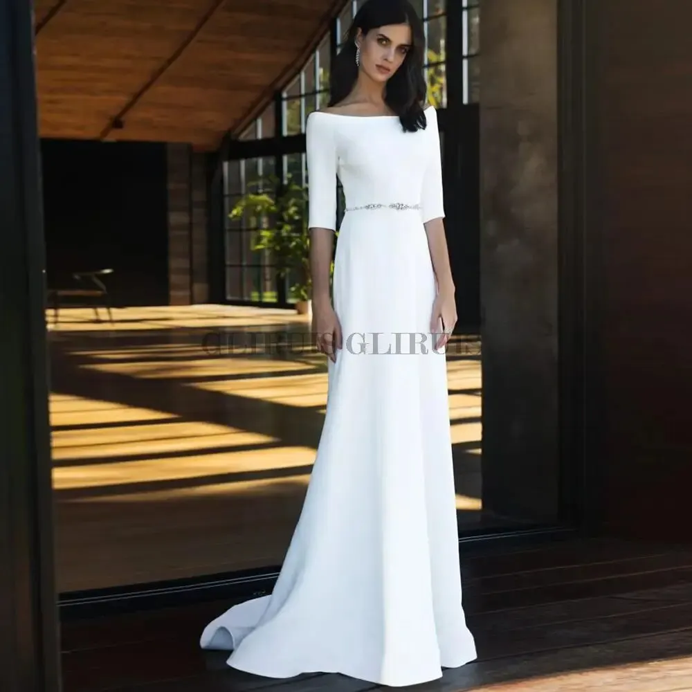 

Wedding Dress A-Line Floor-Length Boat-Neck Zipper Simple White Bridal Gown vestidos de novia robe de mariée платье