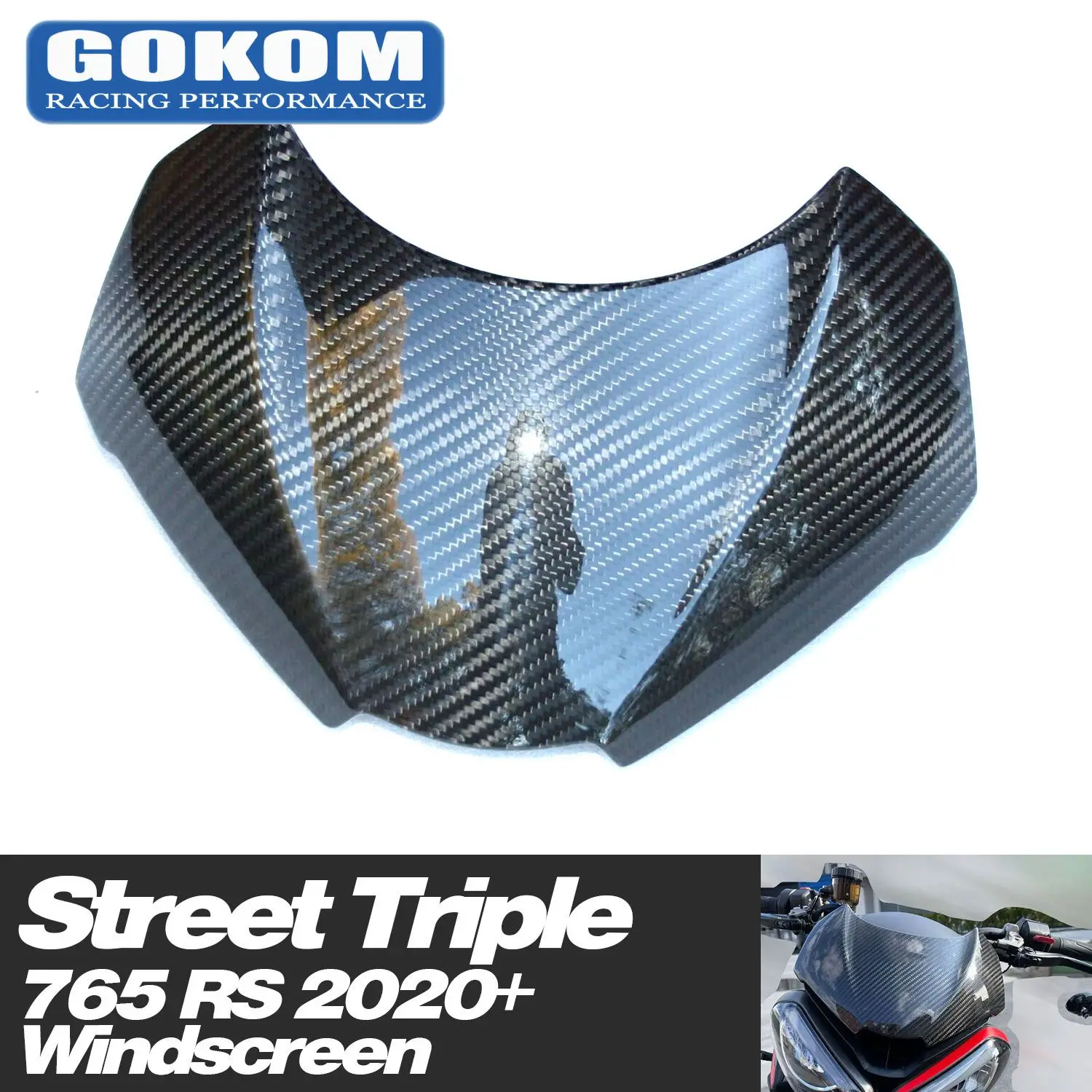 Gokom Racing Parti Del Motociclo Parabrezza Brillant In Fibra Di Carbonio Per Triumph Street Triple 765 2020 +