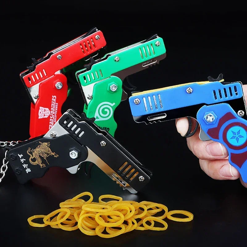 

1pc Mini Toy Metal Gun with Rubber Band Fun Folding Pistol Key Charm Pendant Kids Birthday Gifts Toys Boy Girl Game Party Favors