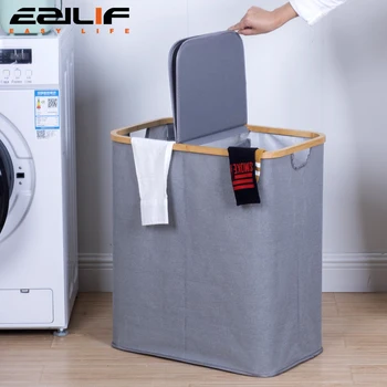 Household Dirty Clothes Basket With Lid Clothes Storage Basket Double Bucket Foldable Bathroom Bedroom Storage Basket 1