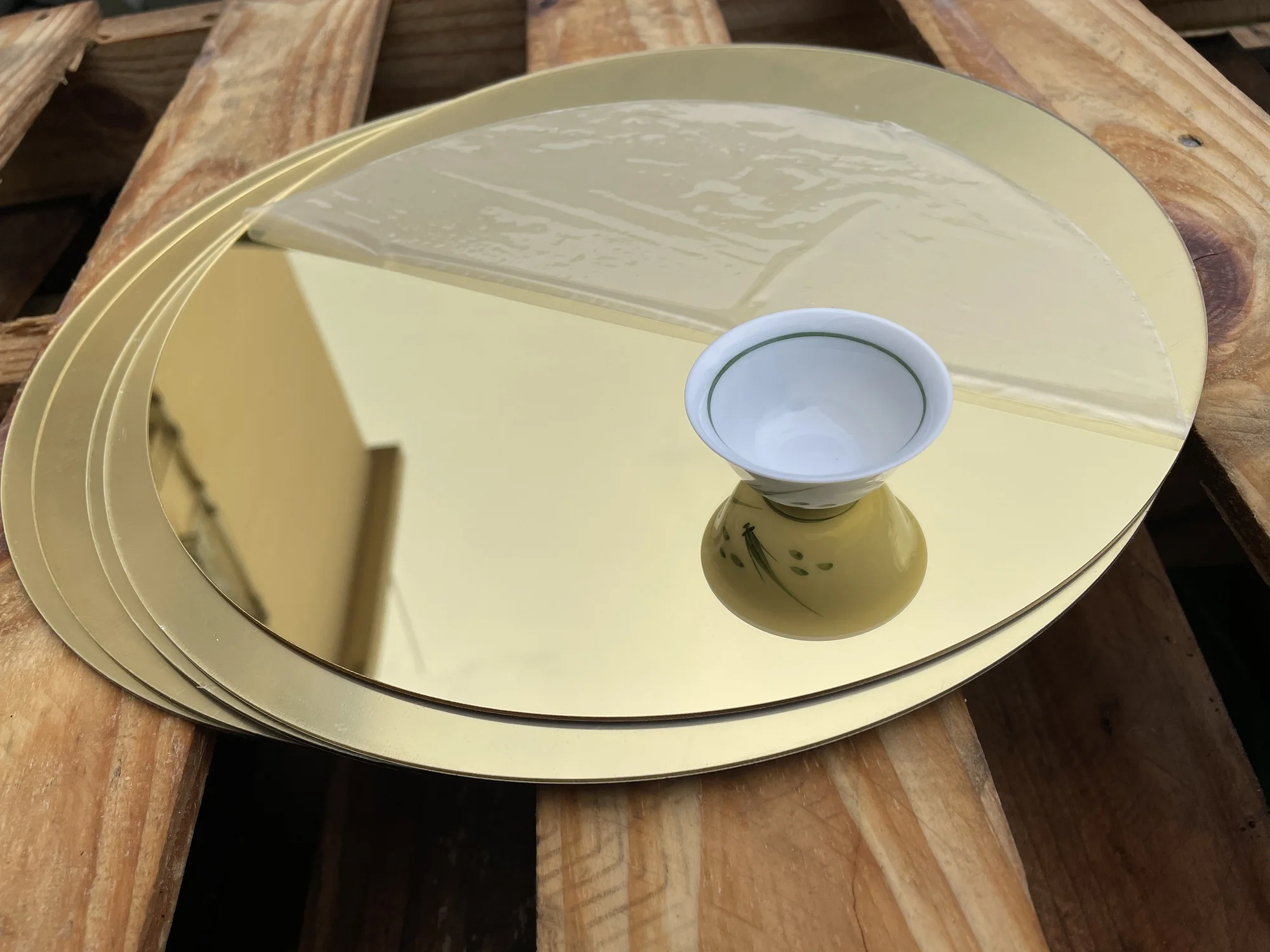 Diameter 300mm Safe Light Gold Round Mirror Acrylic Tray For Home Decor,Wedding Table Candle Centerpiece,Photographic Background