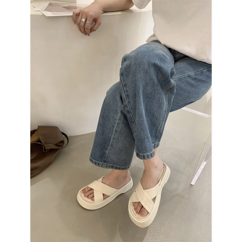2024 Summer Open Toe Women Slippers Fashion Ladies Casual Platform Flat Heel Outdoor Beach Slides Shoes Flip Flops