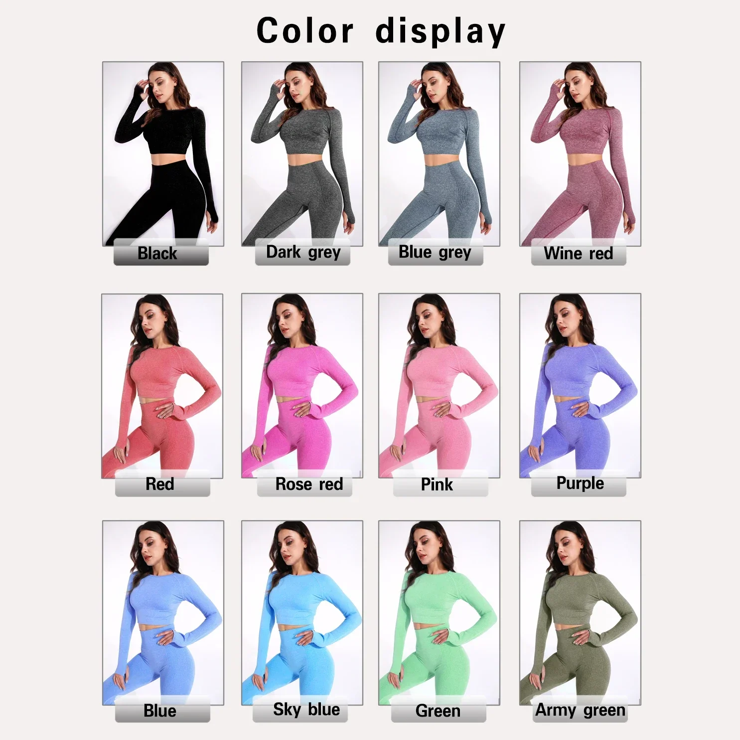 Seamless Women Yoga Set Workout Sportswear Gym Clothing Fitness Long Sleeve Crop Top High Waist Leggings Sports Suits 2/3/5PCS for sports bra set,gym workout set,yoga pants set,yoga set,fitness set,sportswear set,sports set