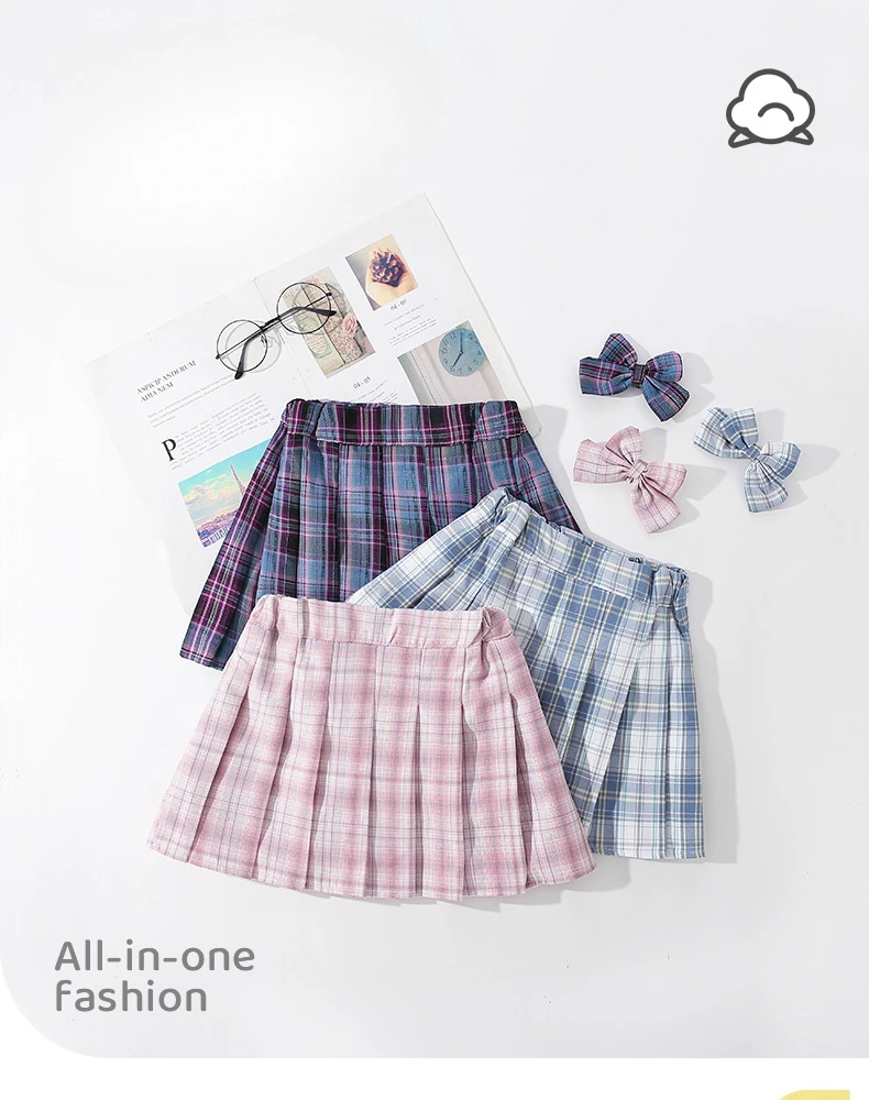 2pc Children's Suit for Girls Summer Cute Bow + Pleated Skirt Sets Casual Outfit Baby Kids Clothing