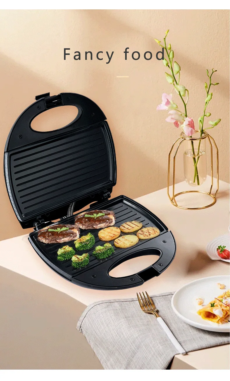 Electric Sandwich Maker Panini Double-sided Heating Cool Touch Handle for Sandwiches, Barbecues, and Fried Steaks 3