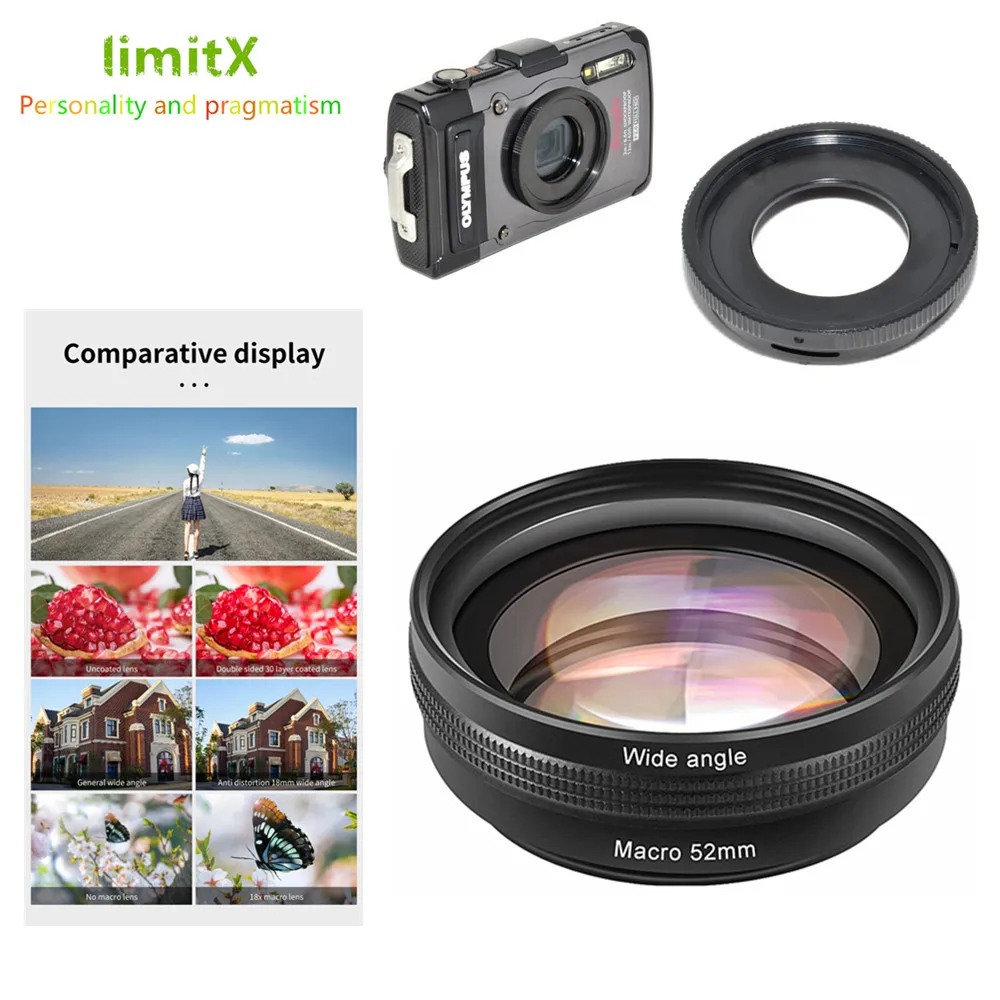 Olympus TG-7 TG-6 TG-5 TG-4 TG-3 TG2 TG1 TG4 TG5 TG6 TG7 카메라용 매크로 폐쇄 어댑터 링이 있는 HD 4K 18mm 광각 렌즈