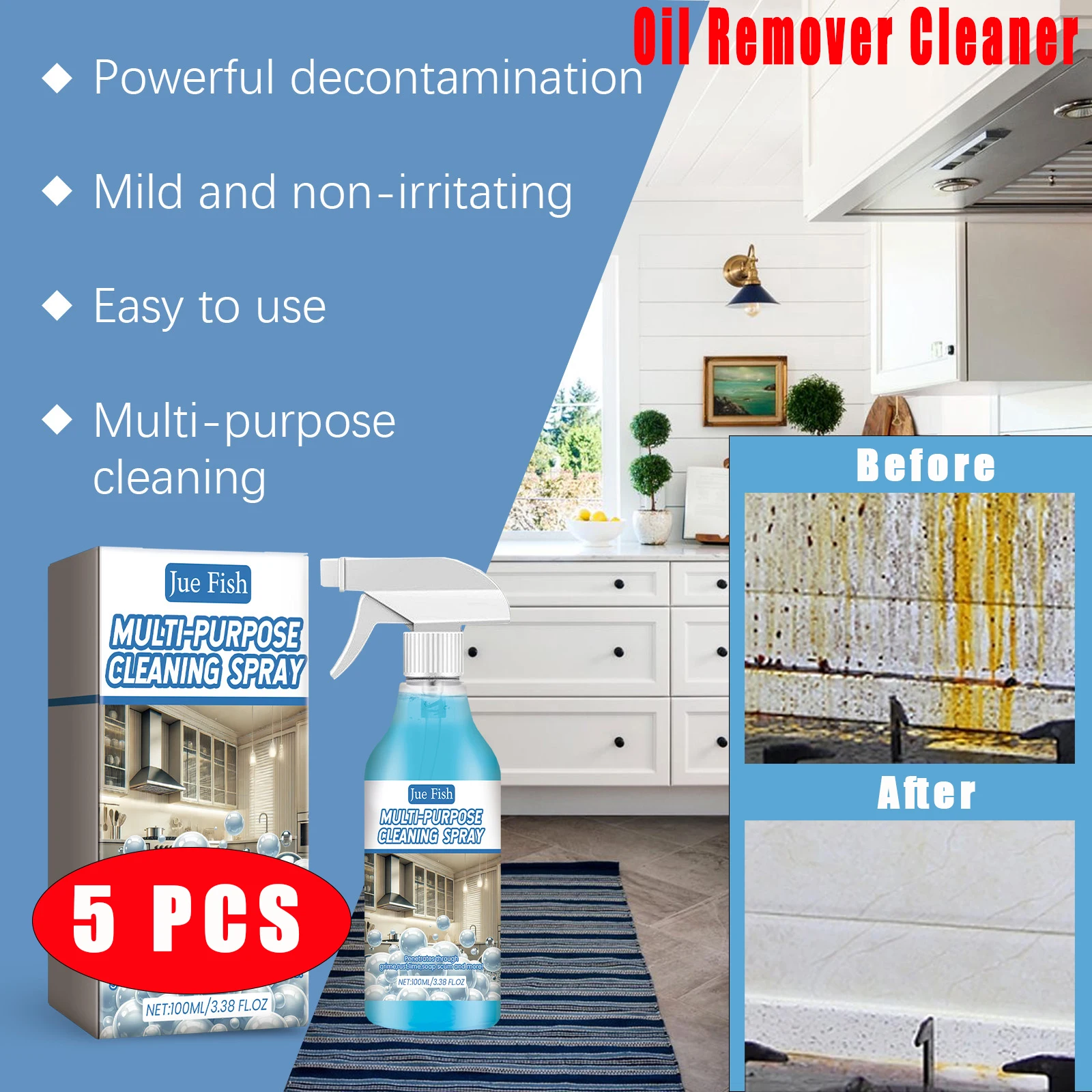 5pcs Kitchen Cleaning Foam Cleaner Spray Household Powerful Oil Grease Removal Agent Kitchen Cookwear Degreaser Cleaner Spray