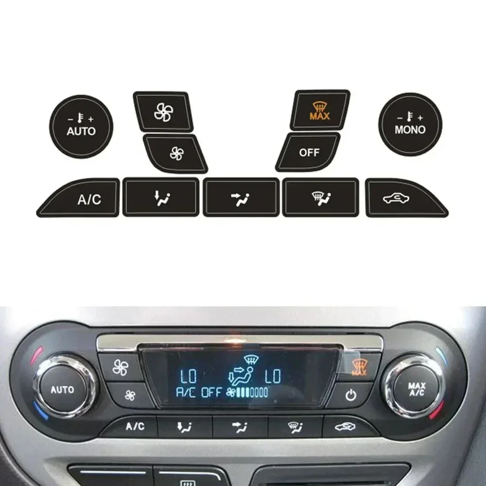 Calcomanías Reparación Botones Aire Acondicionado Ford Focus 1999-2005 - Vinilo Negro, Letras Blancas, Fácil Aplicación