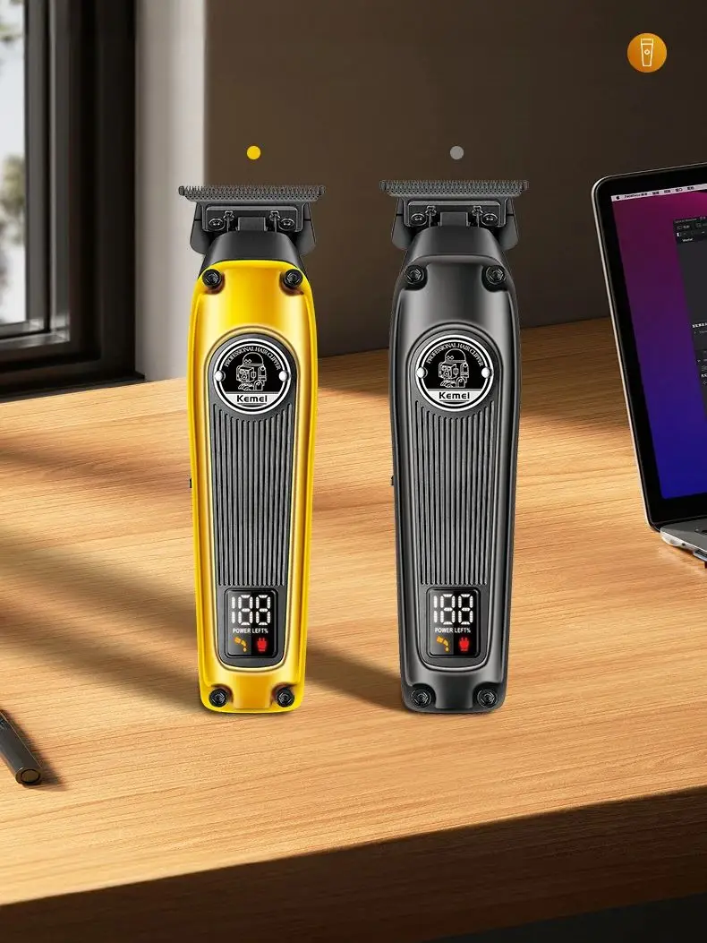 Kemei 살롱 이발사 USB 충전식 전기 헤어 클리퍼, LCD 디지털 디스플레이, 세라믹 커터 헤드, 헤어 트리머 KM-1855