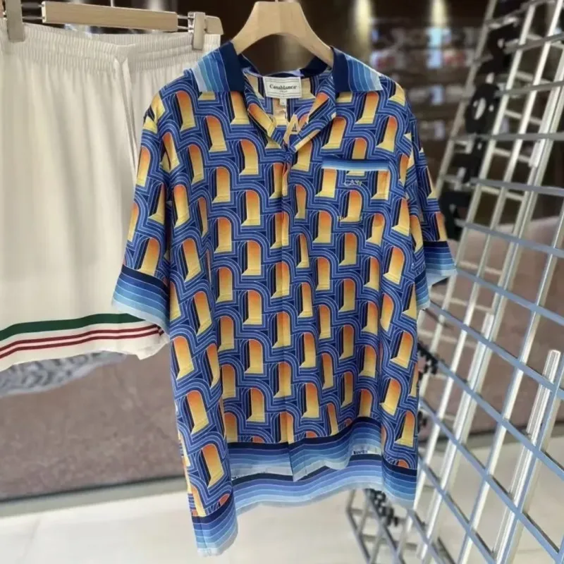 

Dropshipping Casablanca Shirts Dreamland Gate White Twill Soft Short Sleeve High Quality Skil Loose Hawaiian Shirt for Men Women