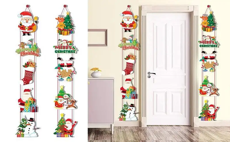

Christmas Porch Banner Hanging Santa Claus Snowman Stocking Reindeer Door Porch Sign Merry Christmas Banner Christmas Decoration