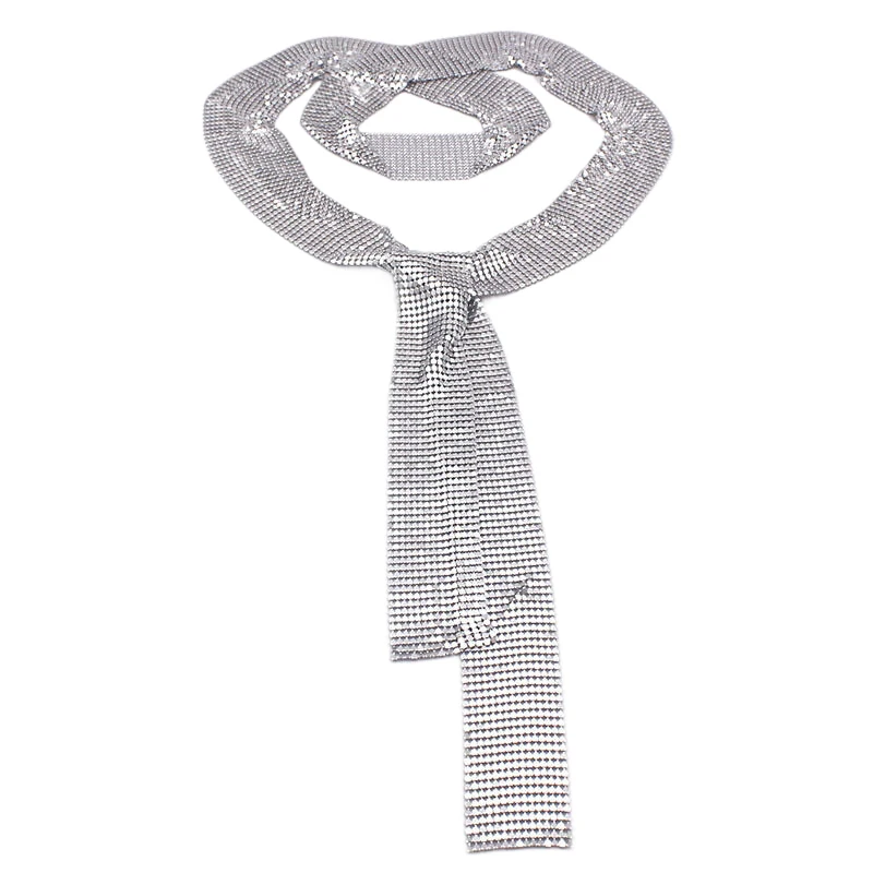 2025, neue Lounge-Damen-Halskette, einfache lange Aluminium-Kette, Metall, glänzende Körperkette, Schmuck, modische Halskette, Zubehör – Detail 10