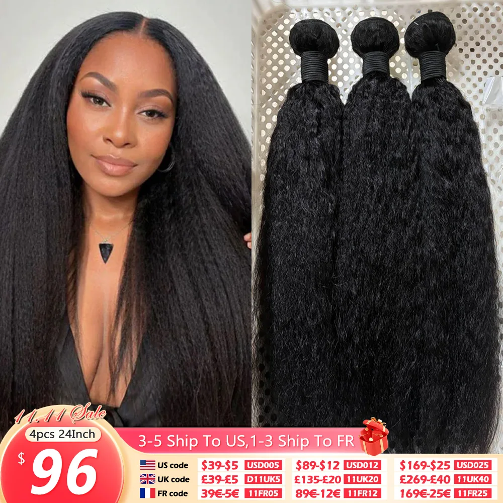 Kinky Straight Human Hair Bundles 26 26 Bundles 100% Human Hair Raw Brazilian Extensions