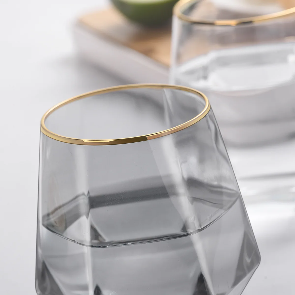 Diamond Shape Whiskey Glass Cup, Tumblers Water Glasses, Tumbler Cups with Gold Rim, Nordic Style, Factory , 280ml, 1 P