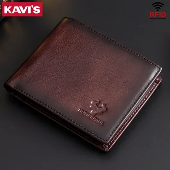 KAVIS Handmade Men's Wallet Genuine Leather RFID Card Holder with ID Window Large Capacity Male Storage Money Bag Fashion 1