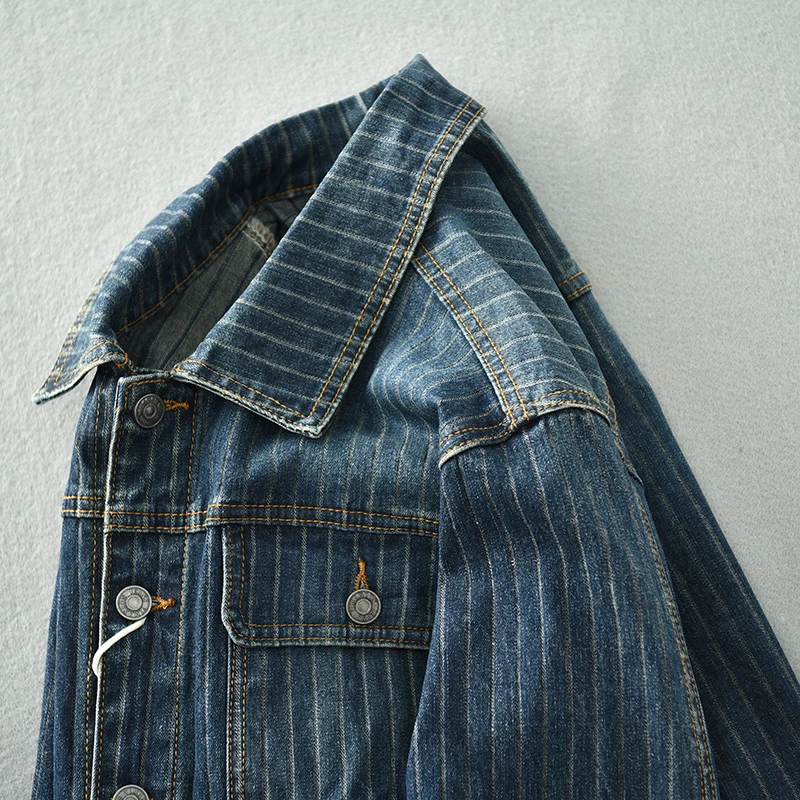 Vintage cargo short jacket personality vertical wash loose handsome denim coat male tide