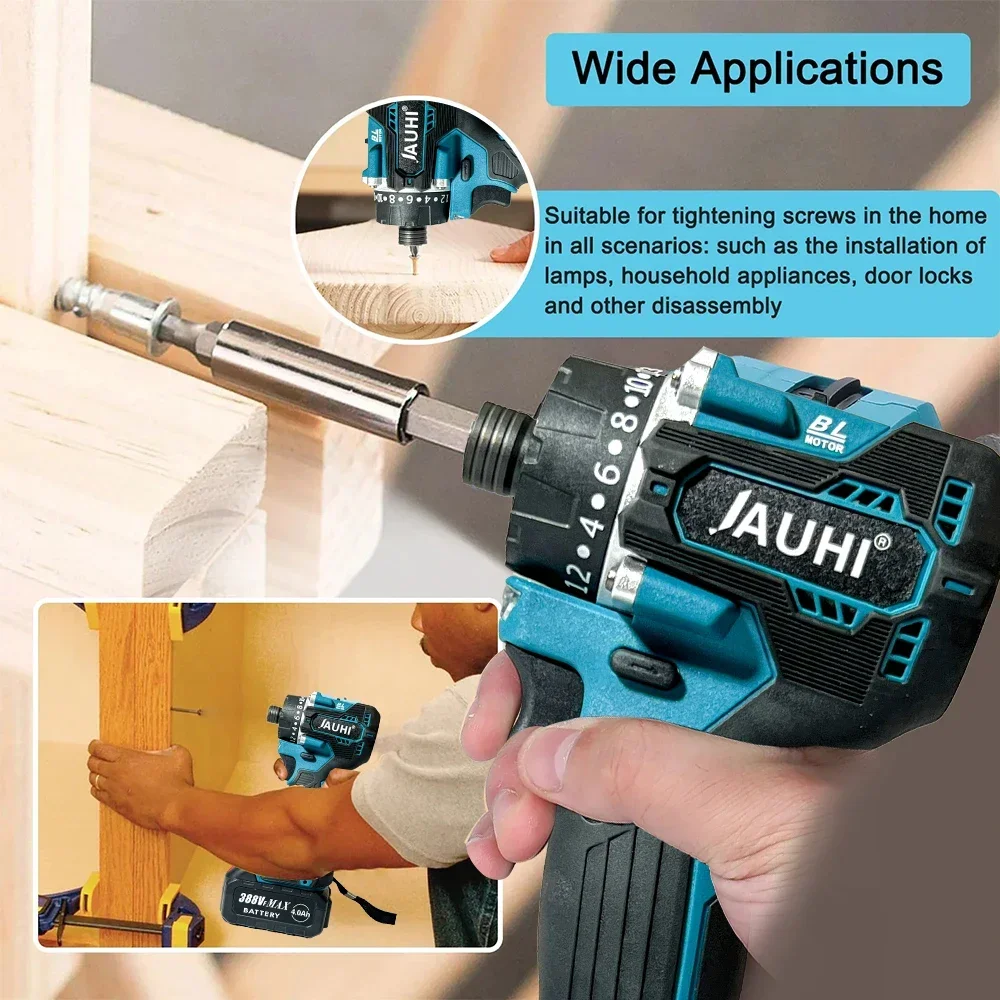JAUHI 충전식 무선 전기 드릴 스크루 드라이버, Makita 18v 배터리용, 20 + 1 토크, 280N.m