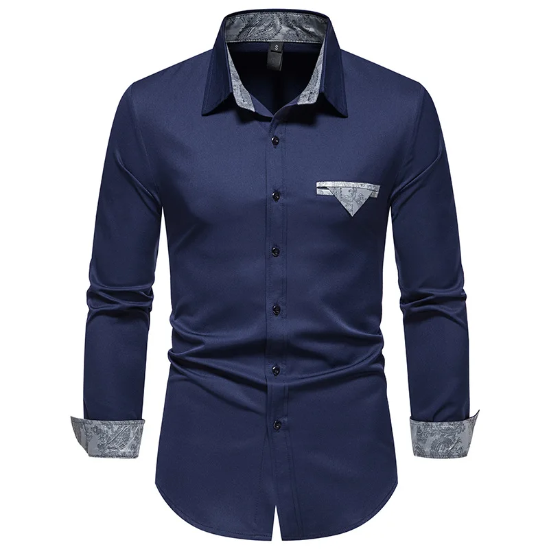 

Mens Patchwork Paisley Button Up Dress Shirts Hipster Slim Fit Long Sleeve Shirt Men Business Wedding Prom Shirt Male Chemise