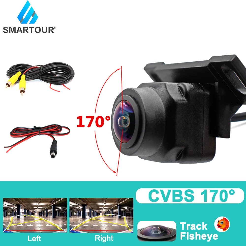 SMARTOUR car reversing camera 180 degree AHD night vision rear view Fishey Front view camera for Universal Trajectory camera gopro car mount Vehicle Cameras