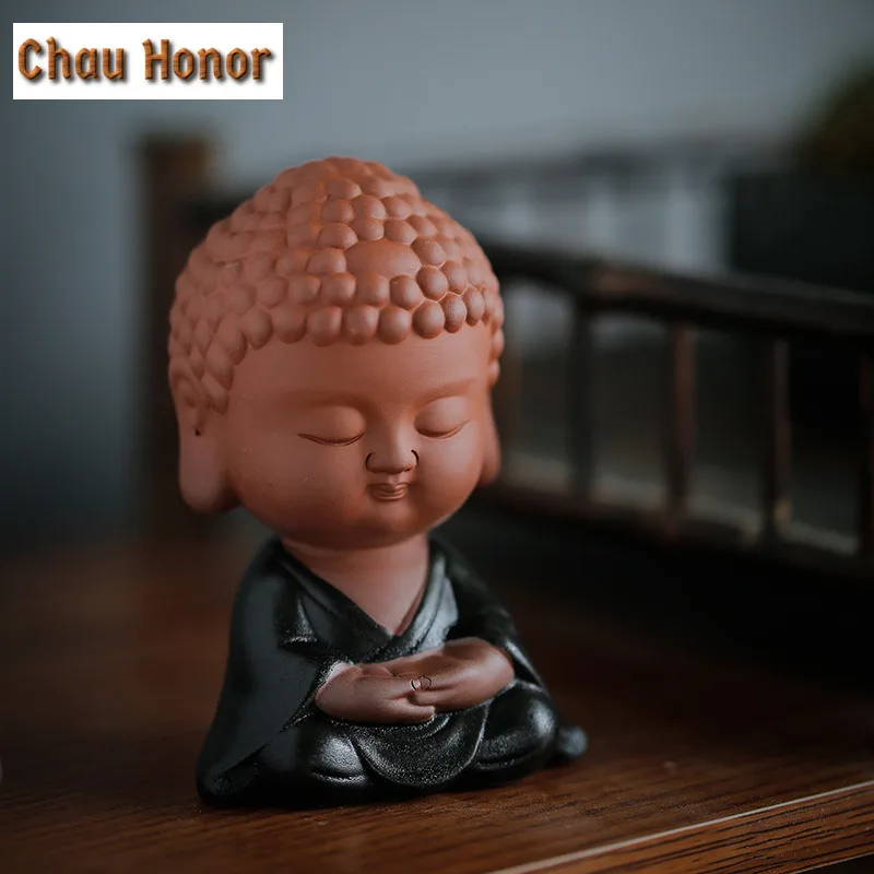 Purple Sand Small Buddha Tea Ornaments Decoration Color Sand Cute Samanera Tea-Soaked Tea Pet Tea Ceremony Tea Art Decorations