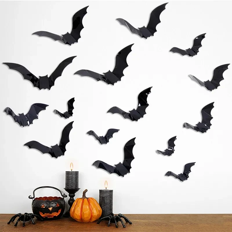 

12Pcs Halloween 3D Fold Black Bat Wall Stickers Removable DIY Decal Party Decoration Horror For Home Room Bar Window Accessories