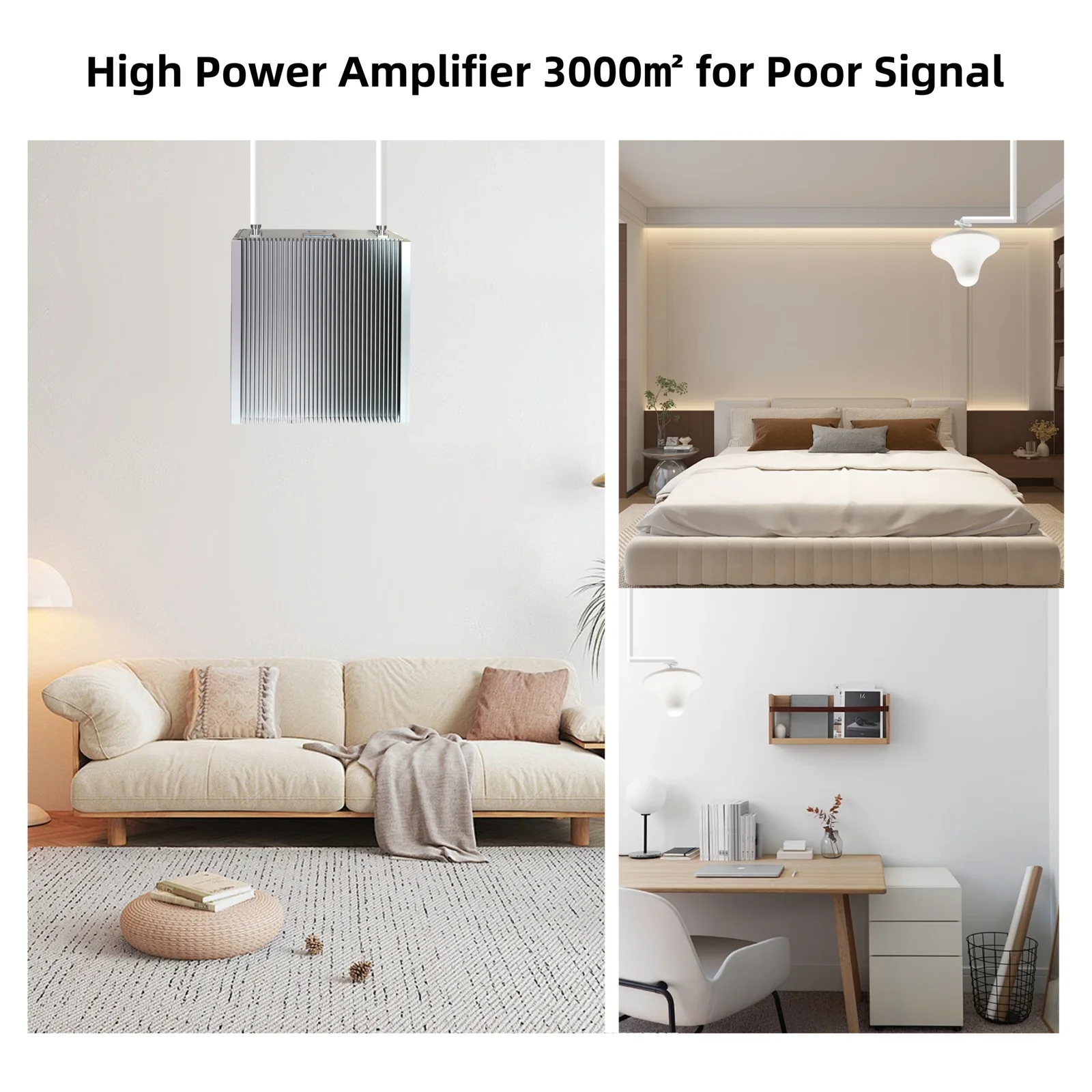 멀티씬 이지부스트 트라이밴드 부스터 키트 80dB 최대 게인 27dBm 출력 전력 850/1800/2100MHz 2G/3G/4G/5G GSM 가정 및 사무실용
