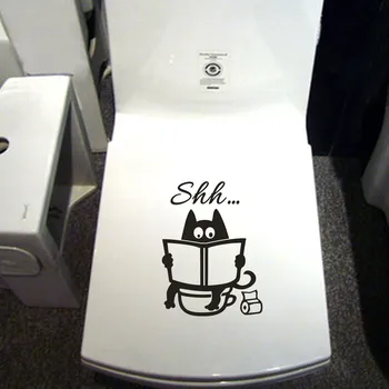 Cute Cat Shh Toilet Removable Art Vinyl Mural Home Room Decor Wall Stickers Waterproof Stickers Fashion Warm Stickers Muraux 3
