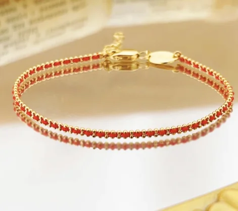 18 Karat echtes Gold Charms Armband rote Schnur Hands chnüre echte Gold Perlen Ketten