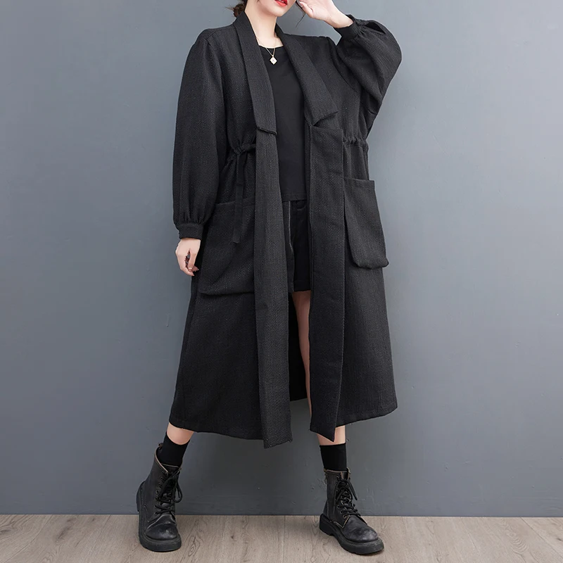 

Superaen Oversize Long Trench Coat Woman Autumn Loose Fashion Straps Long Sleeve Coats for Women