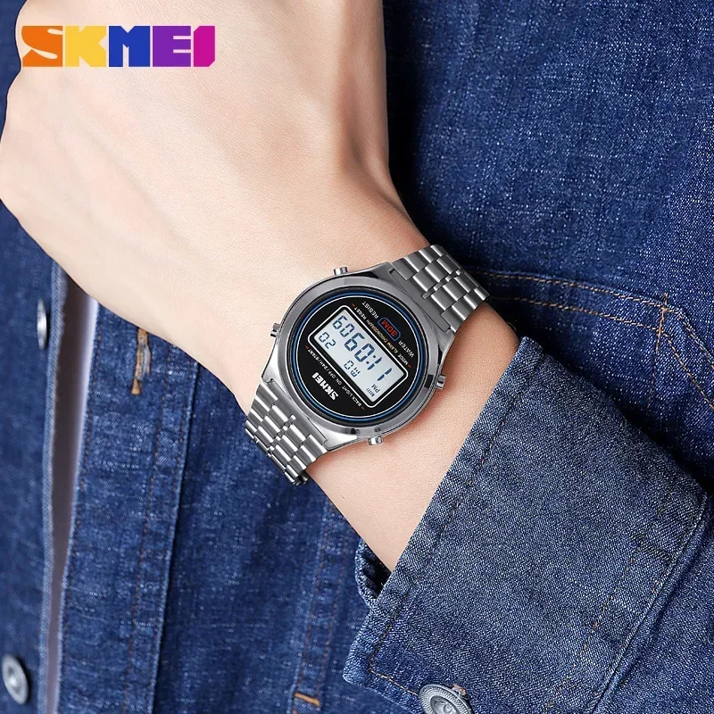 SKMEI 2146 Waterproof Electronic Men Watch Stainless Steel Calendar Digital Mens Wristwatch Countdown Clock 2004 Reloj Masculino 3